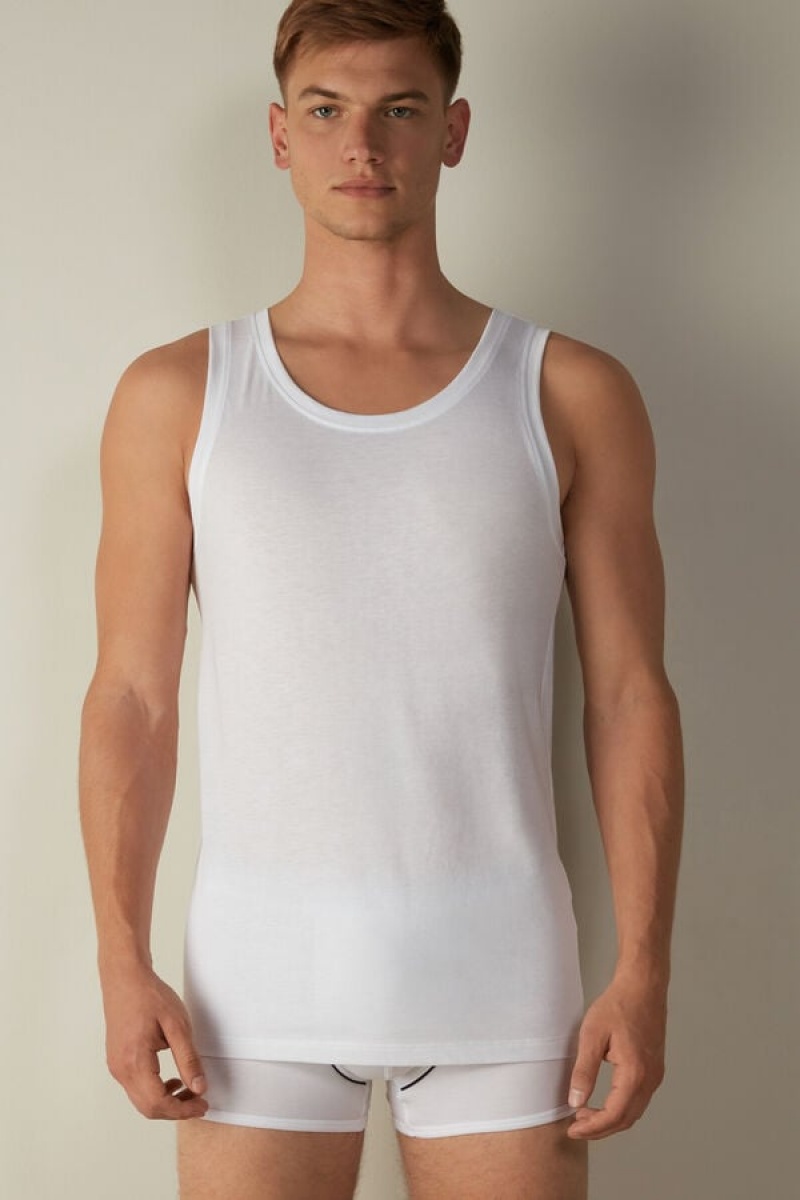 Intimissimi Supima Cotton Crew Neck Men\'s Tank Top White | USA 3036WYO