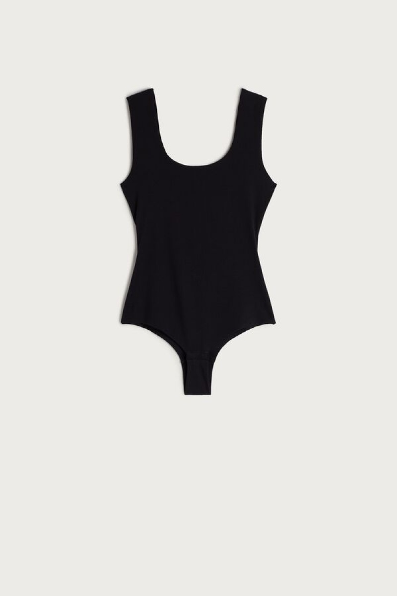 Intimissimi Supima Cotton® Scoop Neck Women's Bodysuit Black | USA 1644ORX