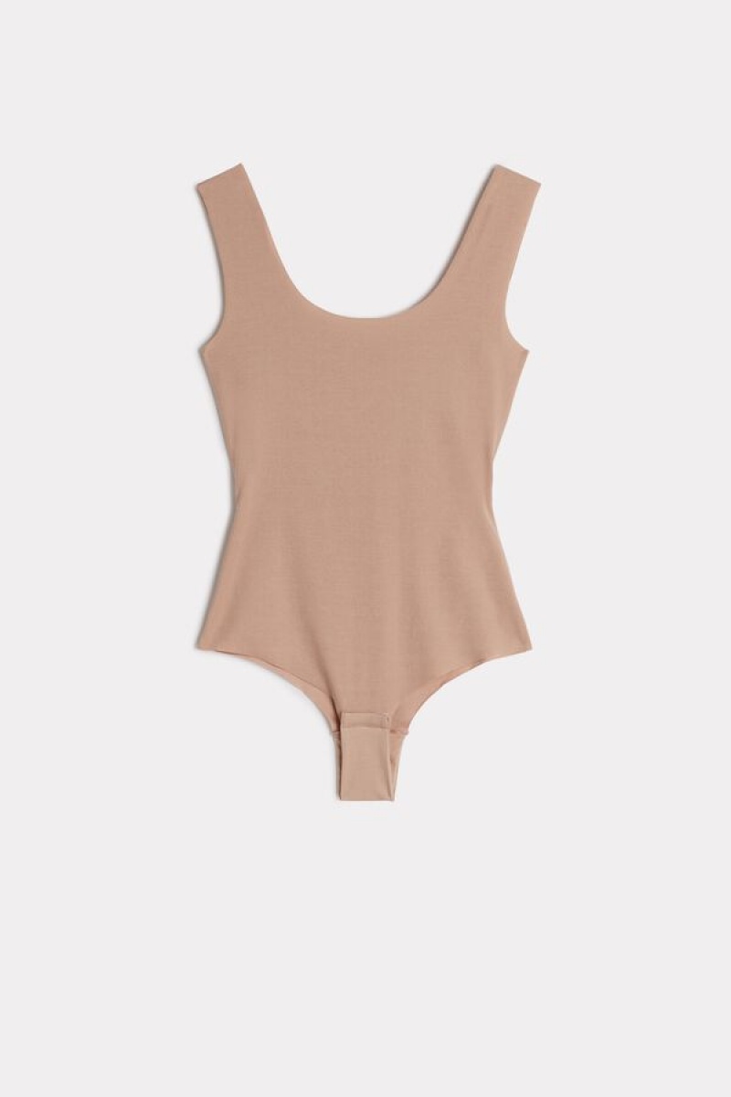 Intimissimi Supima Cotton® Scoop Neck Women's Bodysuit Beige | USA 1645PQC