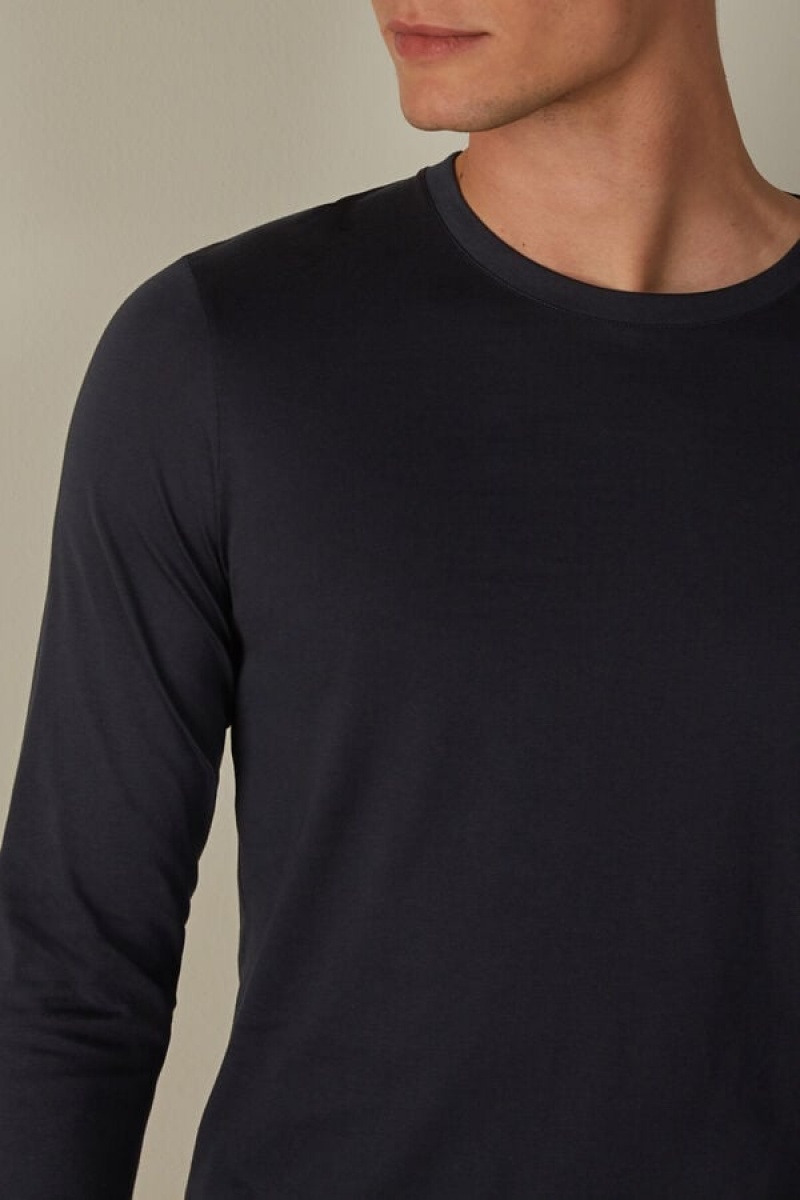 Intimissimi Supima® Cotton Top Men's Long Sleeve Blue | USA 2927FMR