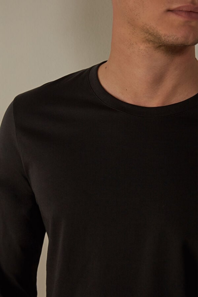 Intimissimi Supima® Cotton Top Men's Long Sleeve Black | USA 2928DNT