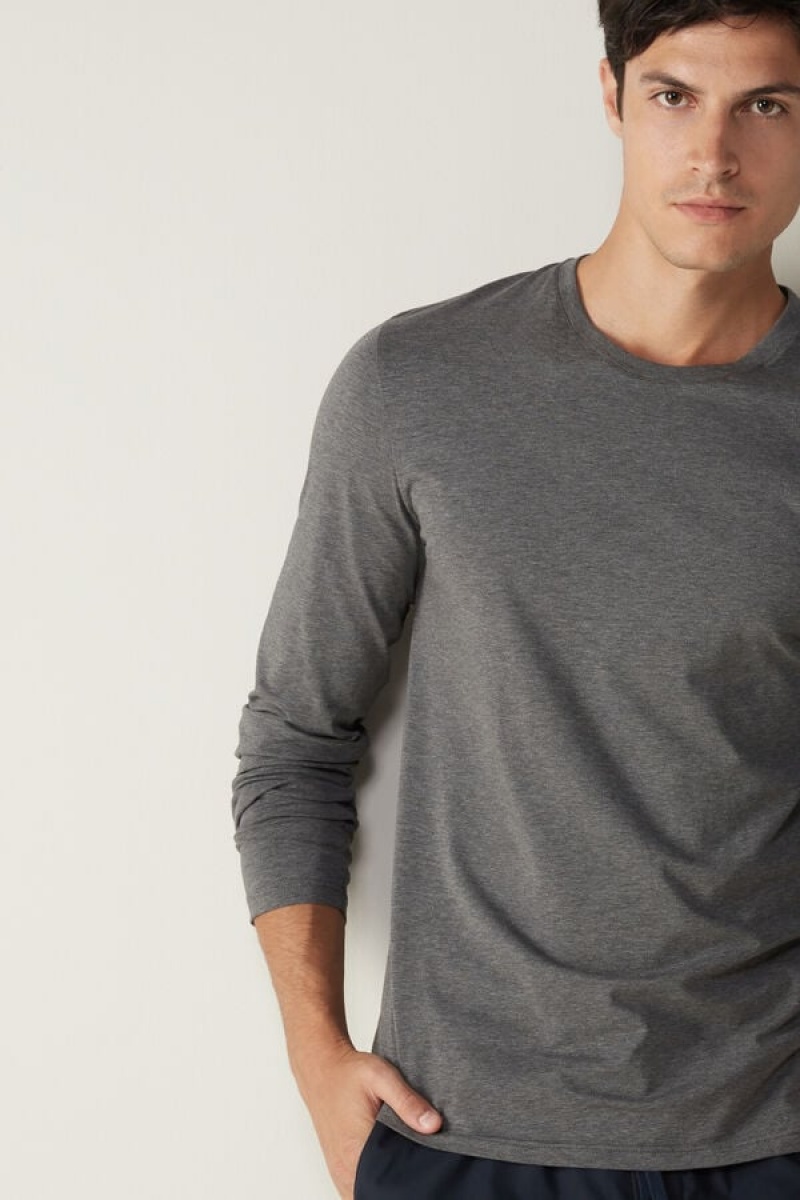 Intimissimi Supima® Cotton Top Men's Long Sleeve Deep Grey | USA 2947ZGB