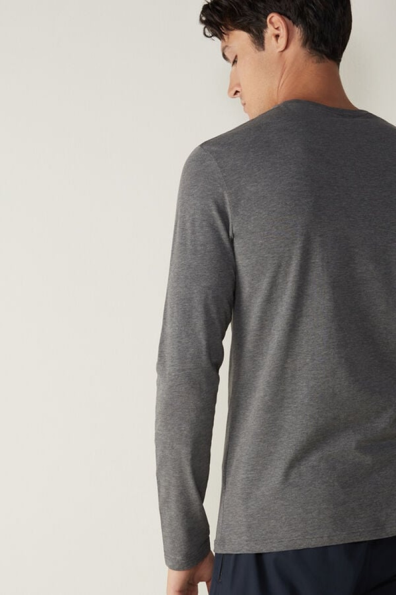 Intimissimi Supima® Cotton Top Men's Long Sleeve Deep Grey | USA 2947ZGB