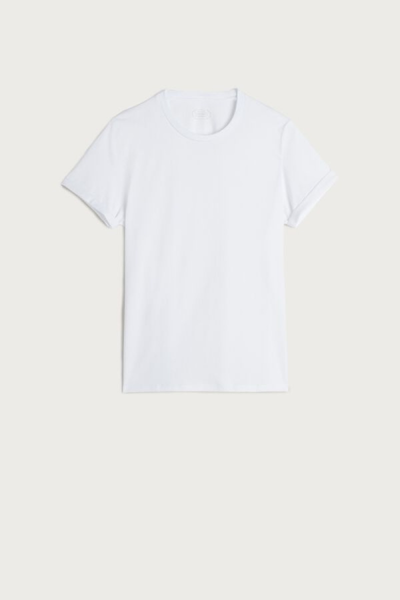 Intimissimi Supima® Cotton Top Women's Short Sleeve White | USA 1844QZD