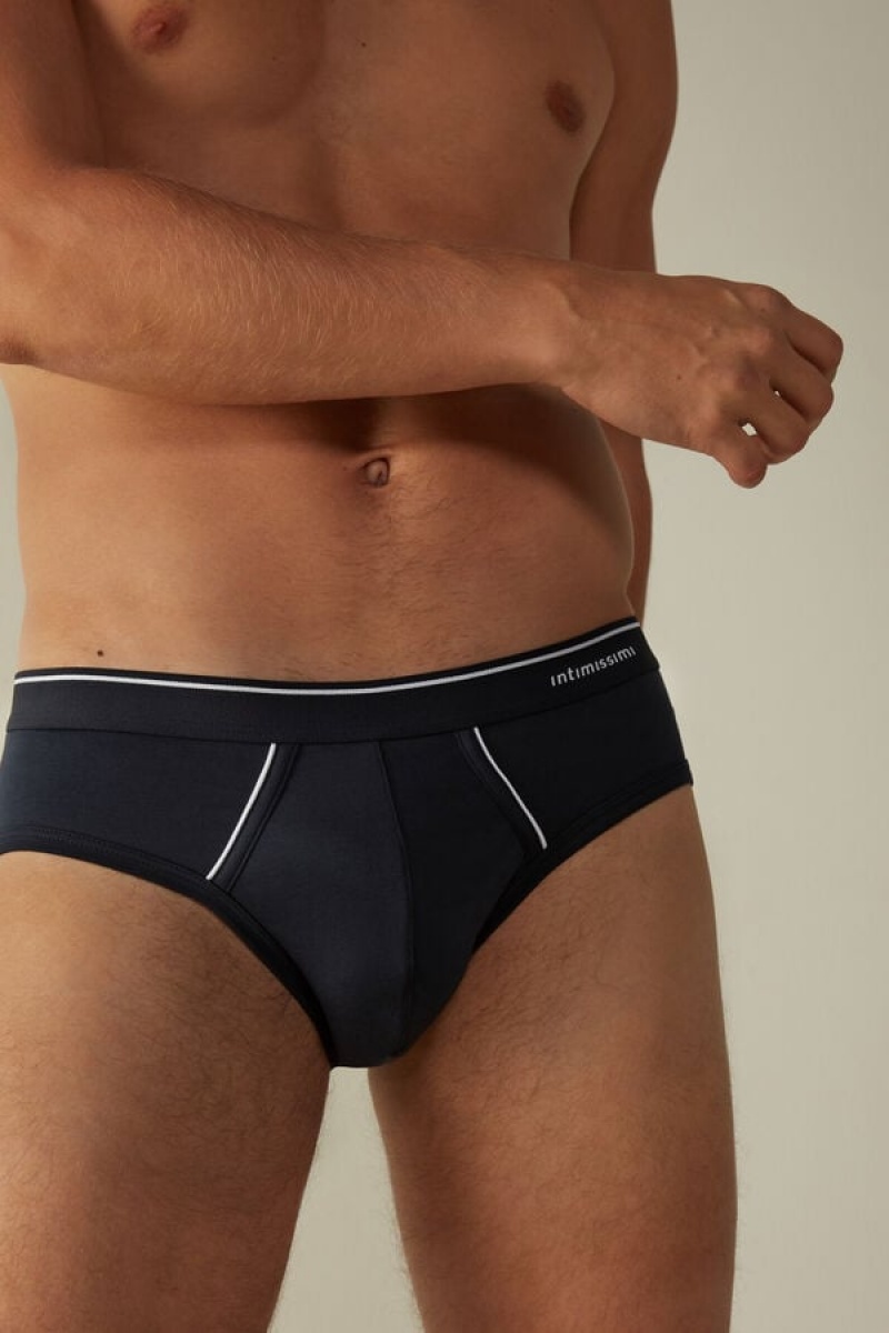 Intimissimi Supima Cotton with Visible Elastic Men's Briefs Blue / White | USA 2679RWH