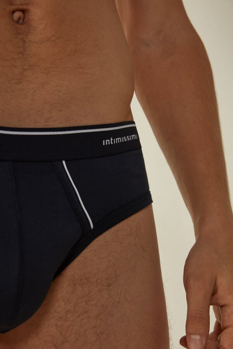 Intimissimi Supima Cotton with Visible Elastic Men's Briefs Blue / White | USA 2679RWH