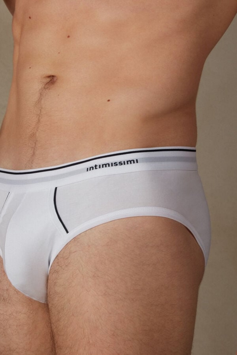 Intimissimi Supima Cotton with Visible Elastic Men's Briefs White / Blue | USA 2681WYK