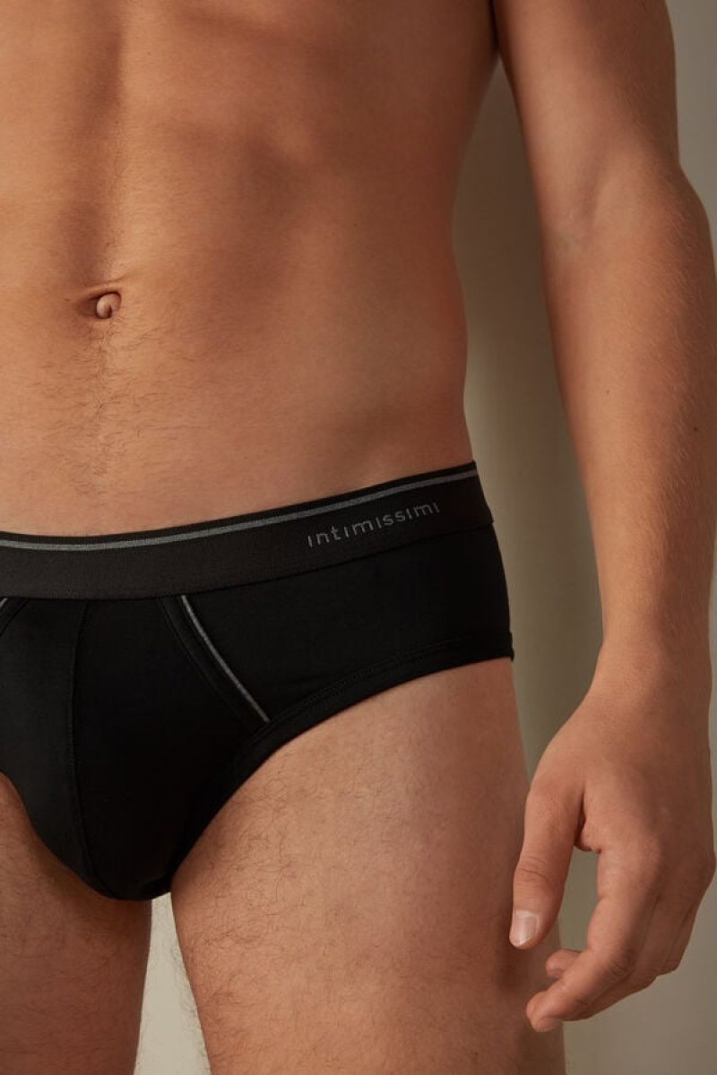 Intimissimi Supima Cotton with Visible Elastic Men's Briefs Black / Deep Grey | USA 2682QZL