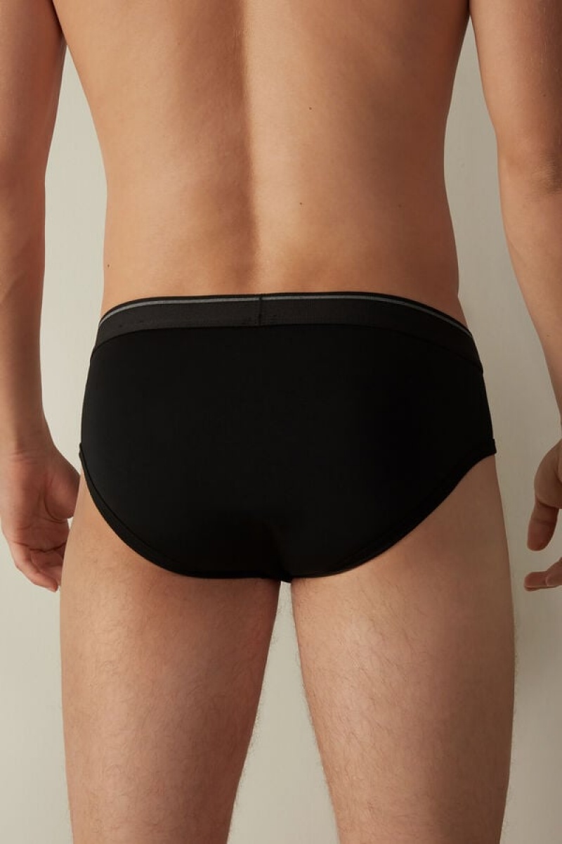 Intimissimi Supima Cotton with Visible Elastic Men's Briefs Black / Deep Grey | USA 2682QZL