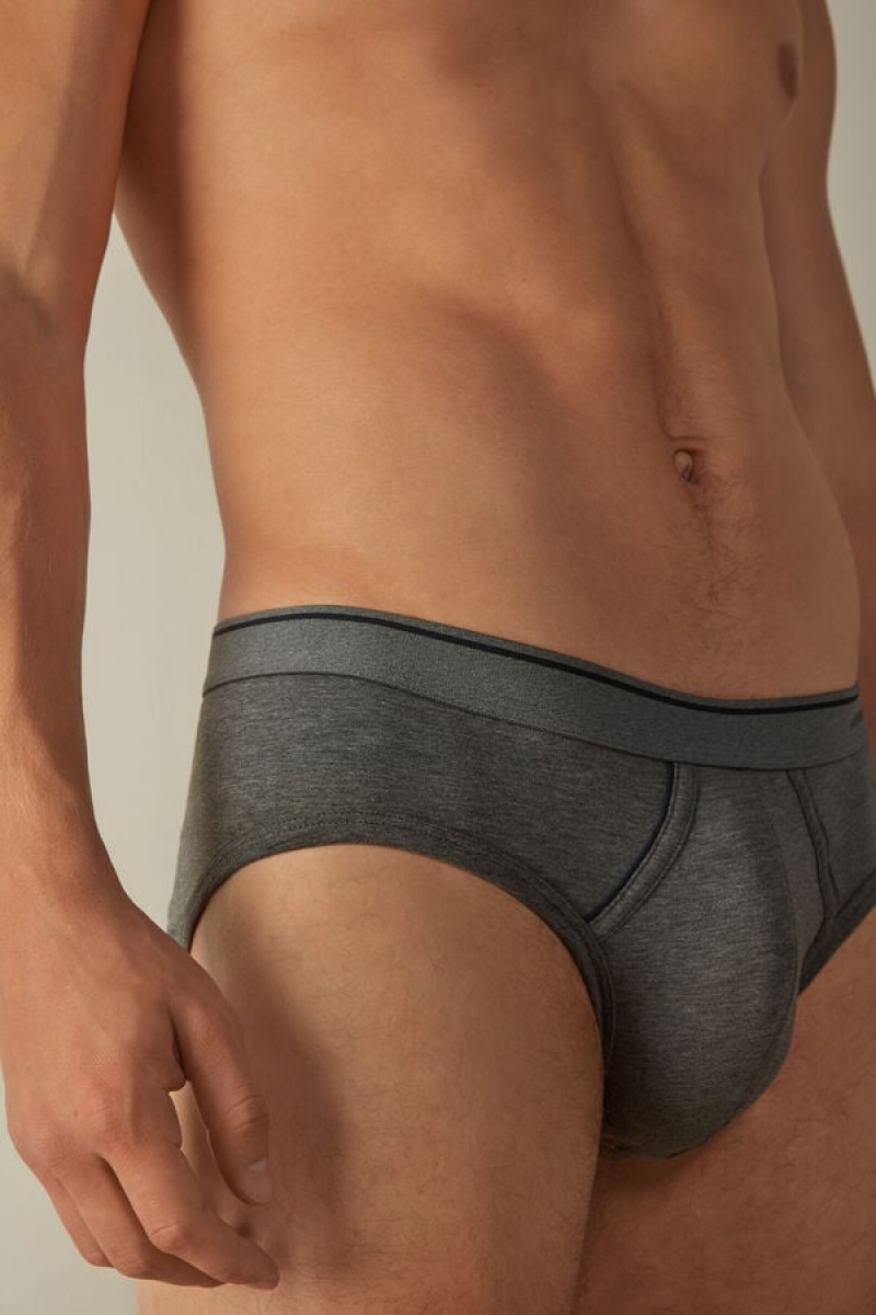 Intimissimi Supima Cotton with Visible Elastic Men's Briefs Deep Grey / Blue | USA 2683MAZ