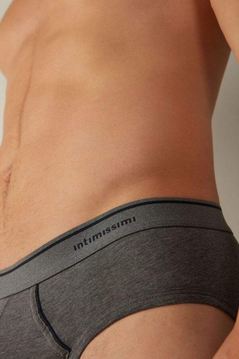 Intimissimi Supima Cotton with Visible Elastic Men's Briefs Deep Grey / Blue | USA 2683MAZ