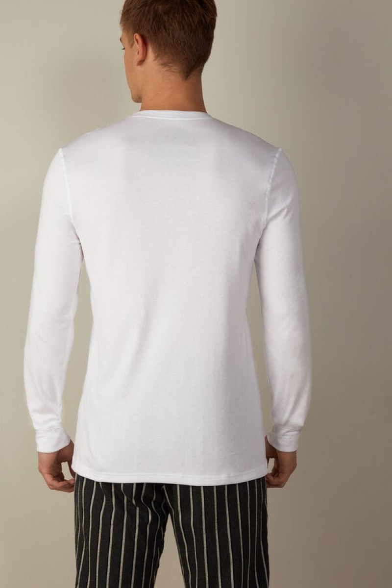 Intimissimi Supima Interlock Long-Sleeve Top Men's Pajamas White | USA 2901XFR