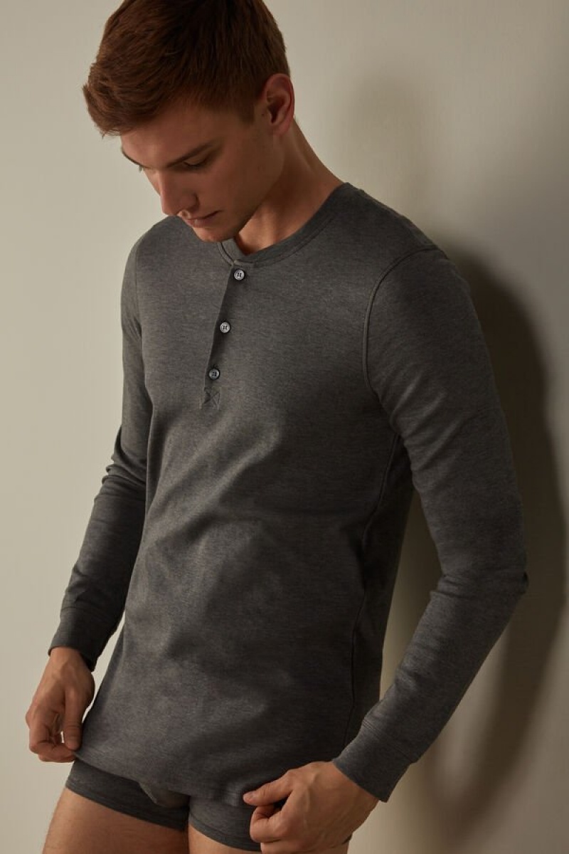 Intimissimi Supima Interlock Top Men's Long Sleeve Deep Grey | USA 2932ORO