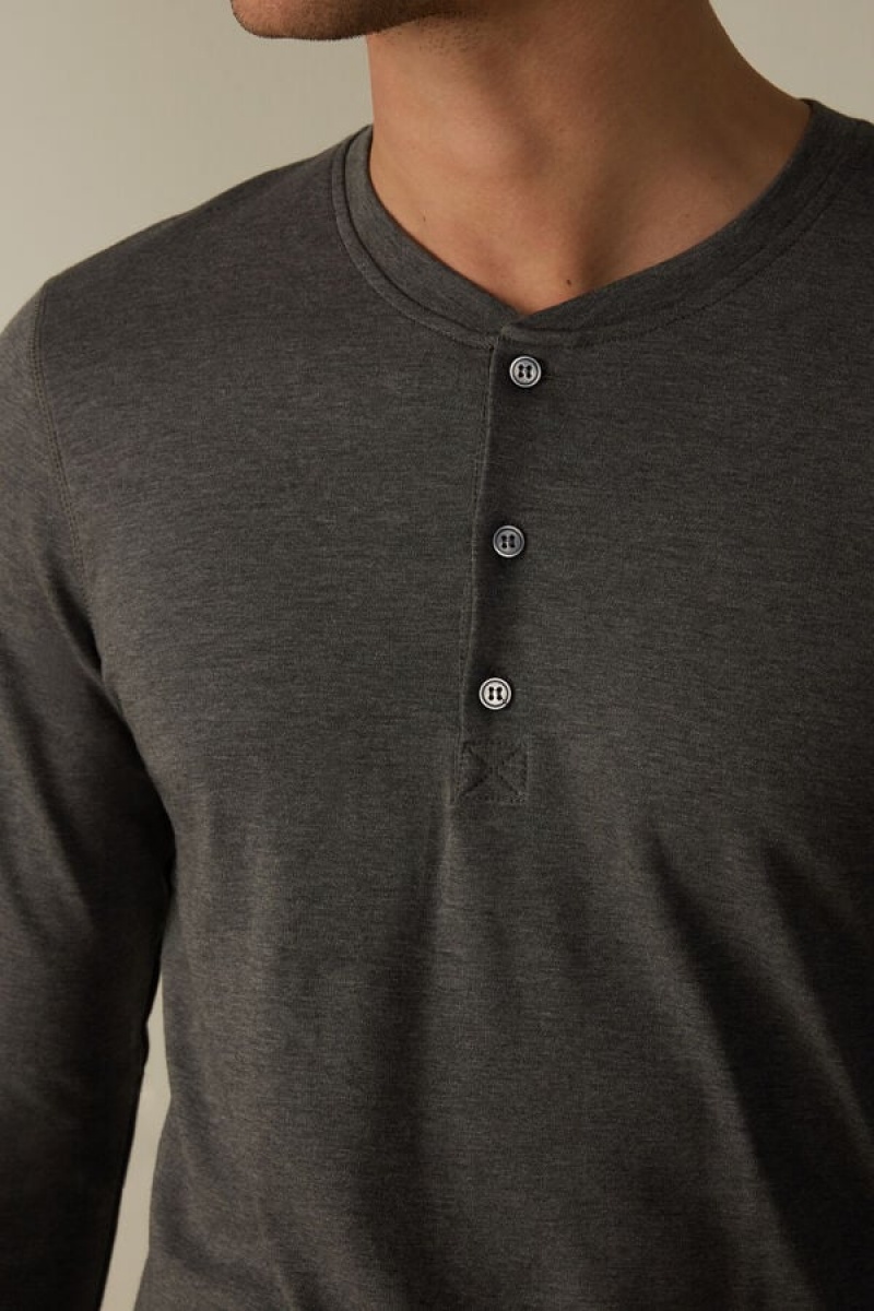 Intimissimi Supima Interlock Top Men's Long Sleeve Deep Grey | USA 2932ORO