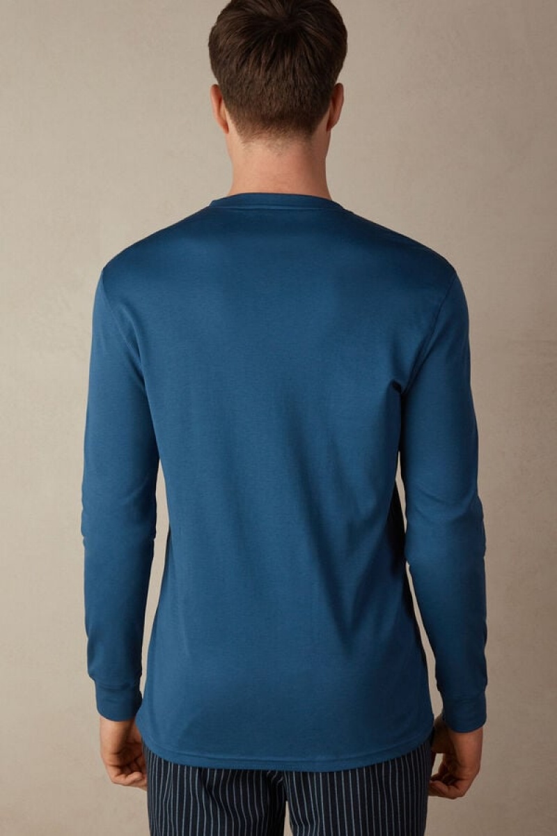 Intimissimi Supima Interlock Top Men's Long Sleeve White / Blue | USA 2963RWF