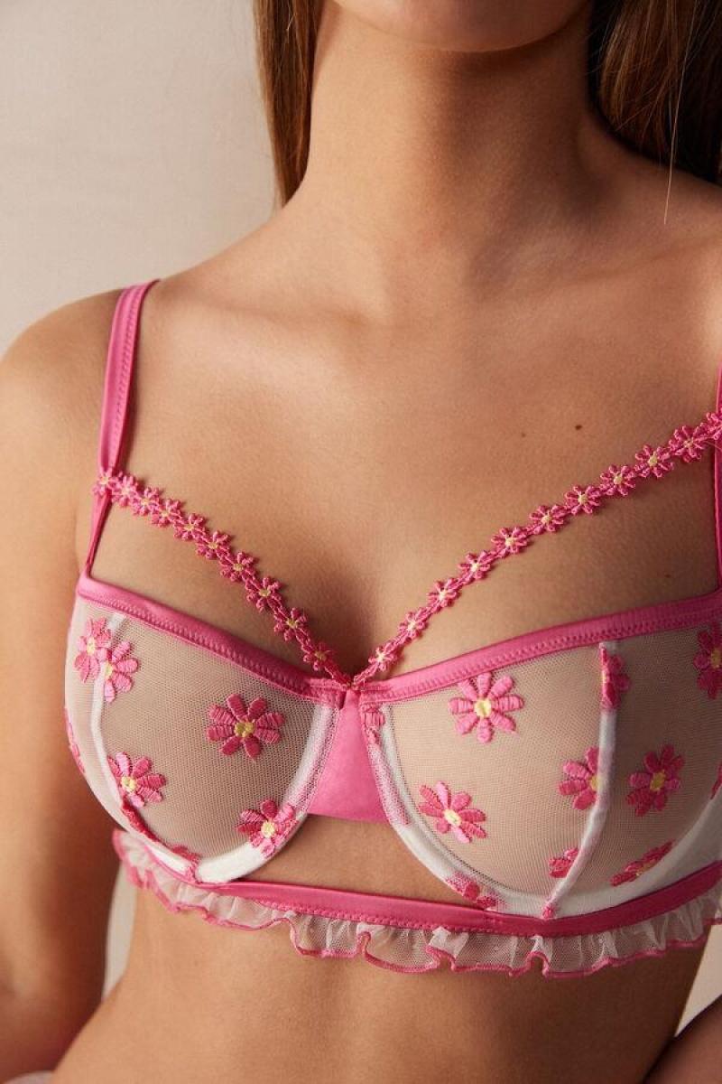 Intimissimi Sweet Like Daisies Balconette Women's Bras Fuchsia Pink / White | USA 1461ISZ