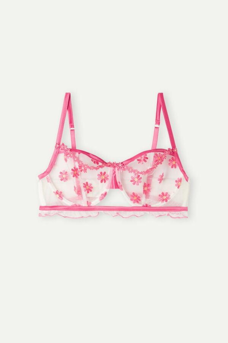 Intimissimi Sweet Like Daisies Balconette Women's Bras Fuchsia Pink / White | USA 1461ISZ