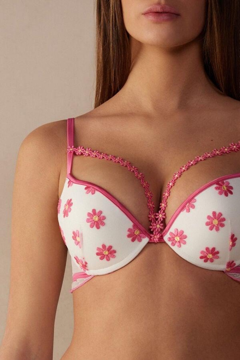 Intimissimi Sweet Like Daisies Simona Super Push-up Women's Bras Fuchsia Pink / White | USA 1271MAS