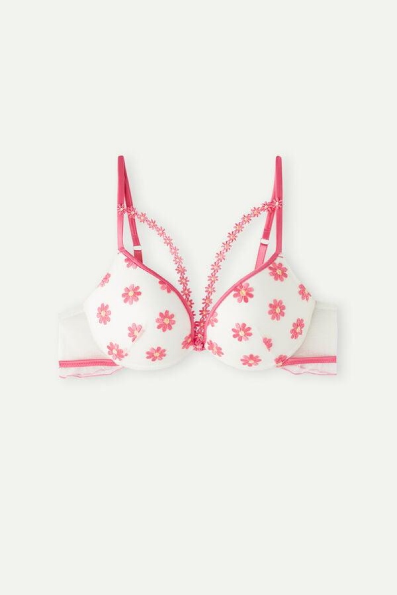 Intimissimi Sweet Like Daisies Simona Super Push-up Women's Bras Fuchsia Pink / White | USA 1271MAS