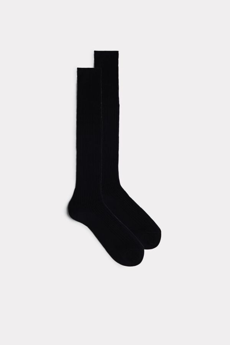 Intimissimi Tall Ribbed Egyptian Cotton Men\'s Socks Black | USA 2768DNQ