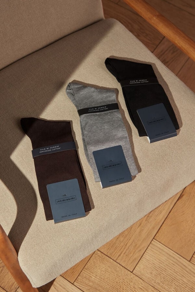 Intimissimi Tall Sateen Egyptian Cotton Men's Socks Brown | USA 2771PQR