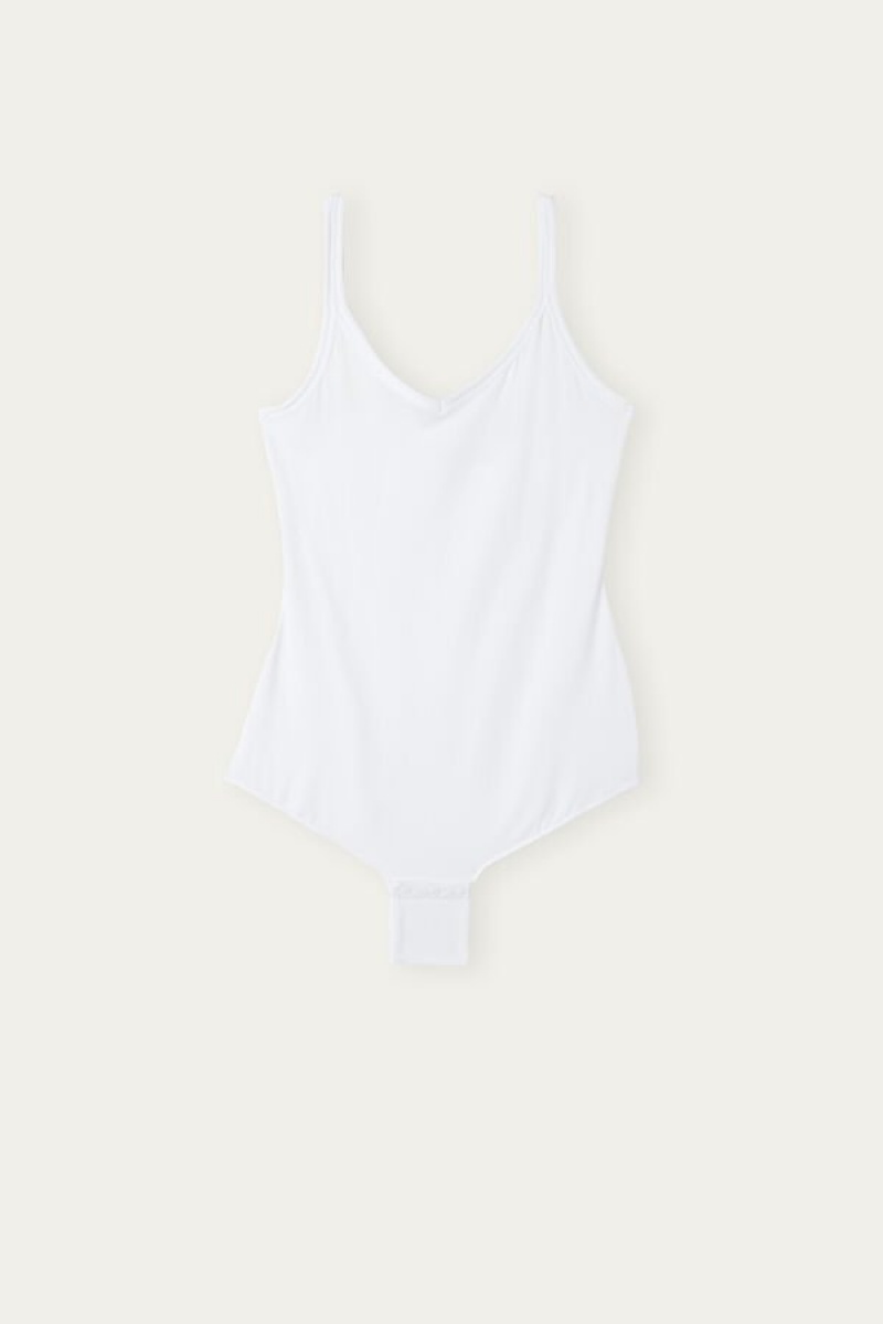 Intimissimi Tank Style in Supima® Ultralight Cotton Women's Bodysuit White | USA 1649FMM