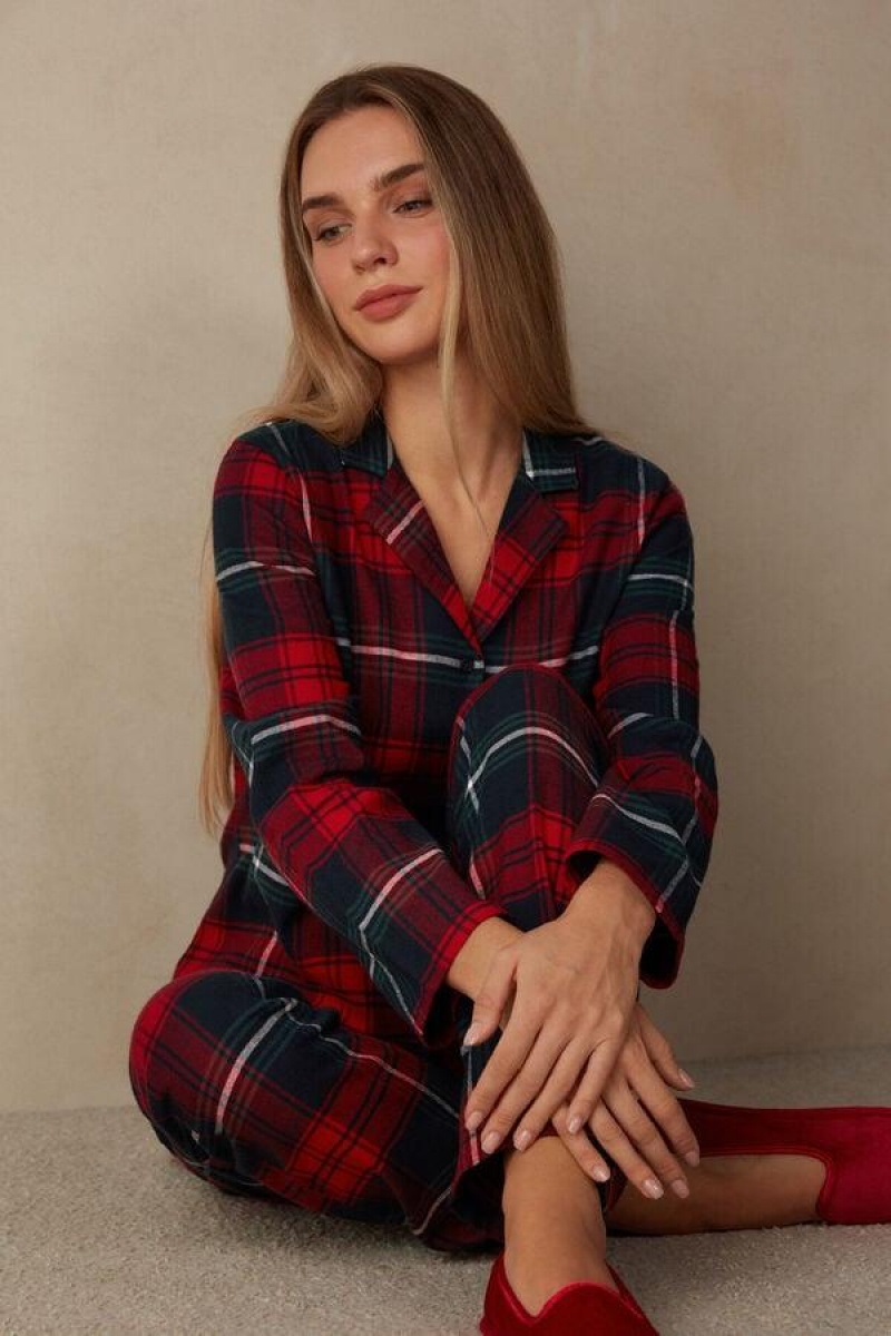 Intimissimi Tartan Love Brushed Fabric Women's Pajamas Red | USA 2230VDO