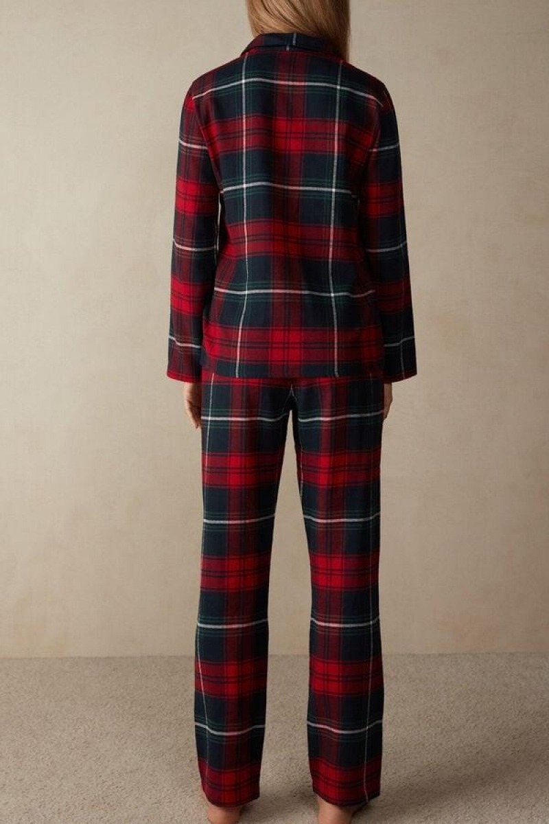 Intimissimi Tartan Love Brushed Fabric Women's Pajamas Red | USA 2230VDO