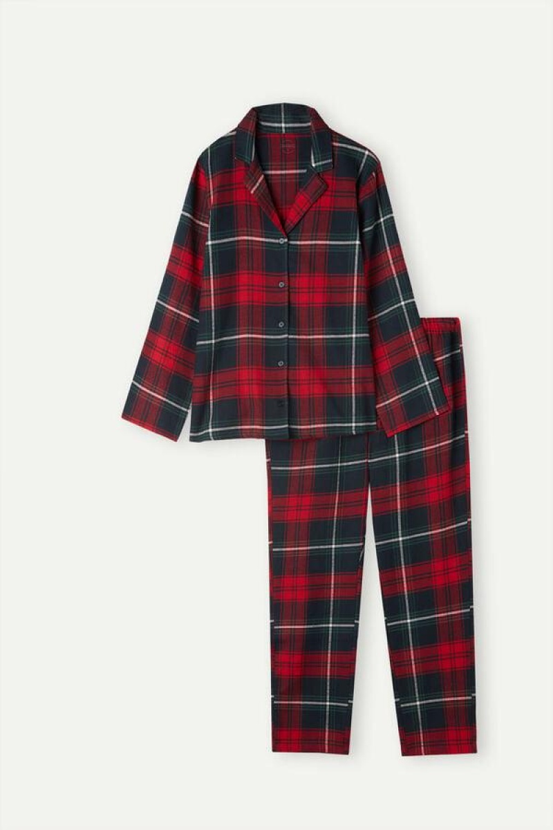 Intimissimi Tartan Love Brushed Fabric Women's Pajamas Red | USA 2230VDO