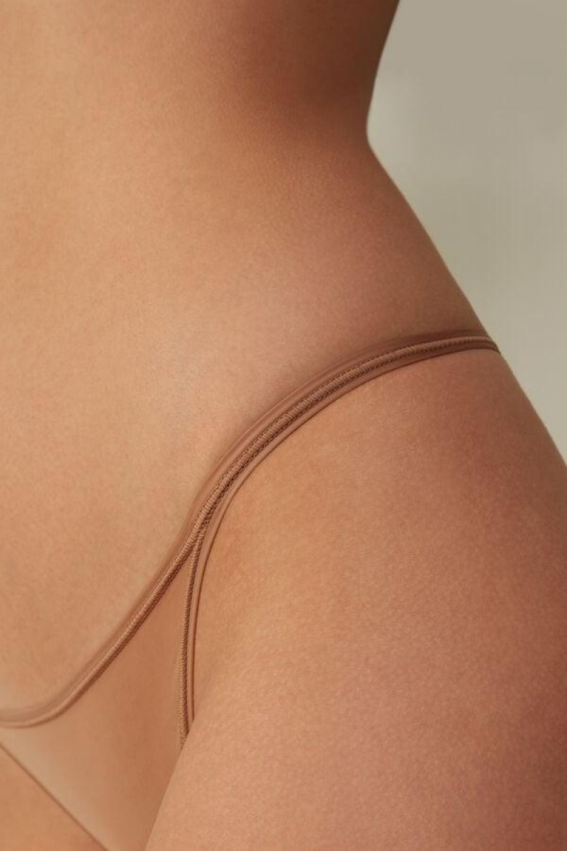 Intimissimi Thong with Ultralight Microfiber Straps Women's Panties Beige | USA 2291YUK