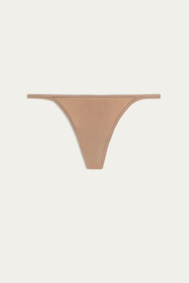 Intimissimi Thong with Ultralight Microfiber Straps Women's Panties Beige | USA 2291YUK