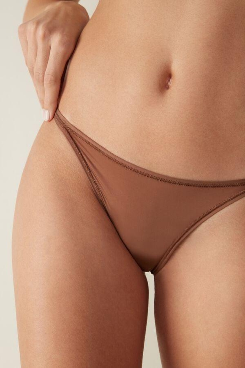 Intimissimi Thong with Ultralight Microfiber Straps Women's Panties Dark Beige | USA 2292UTL