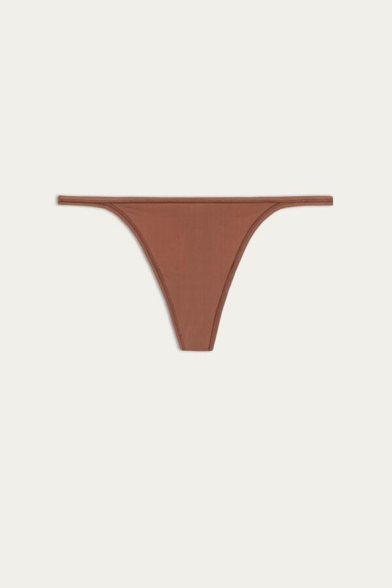 Intimissimi Thong with Ultralight Microfiber Straps Women's Panties Dark Beige | USA 2292UTL