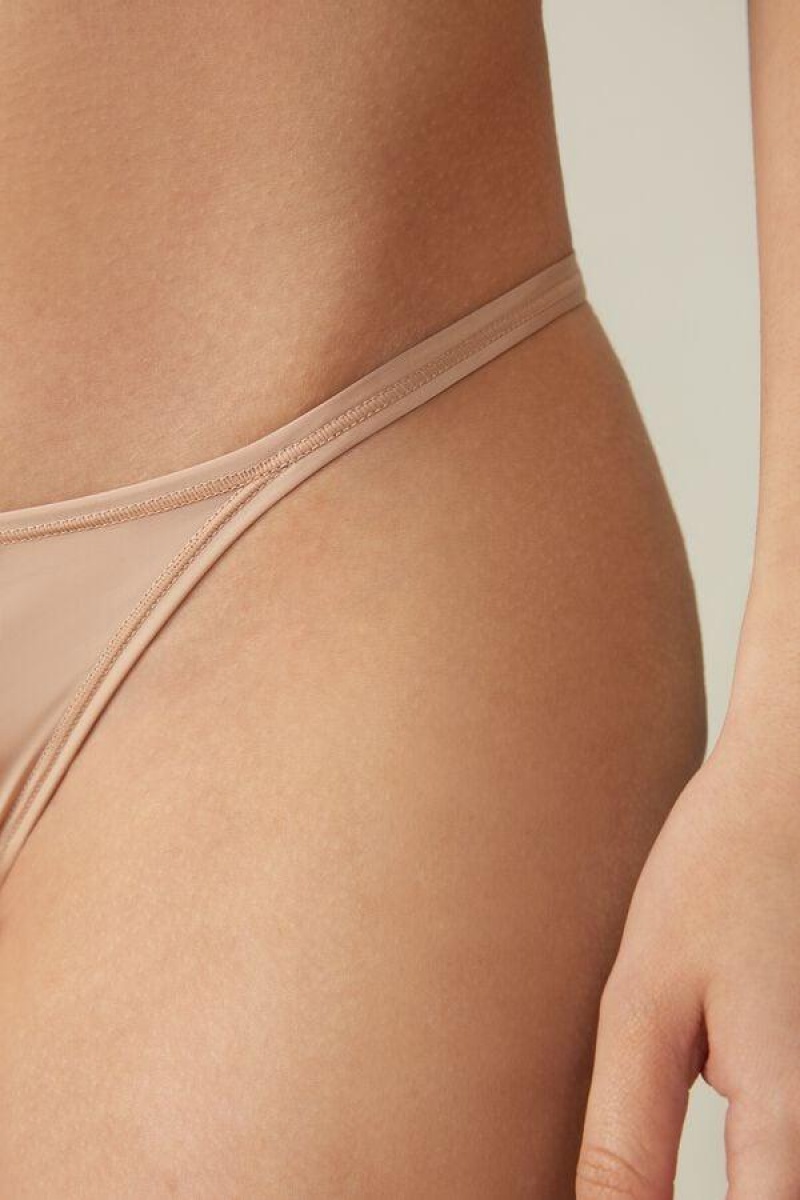 Intimissimi Thong with Ultralight Microfiber Straps Women's Panties Beige | USA 2293ISZ