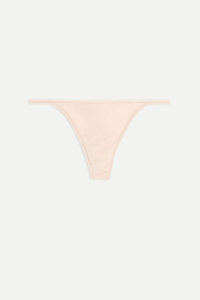 Intimissimi Thong with Ultralight Microfiber Straps Women's Panties Beige | USA 2293ISZ