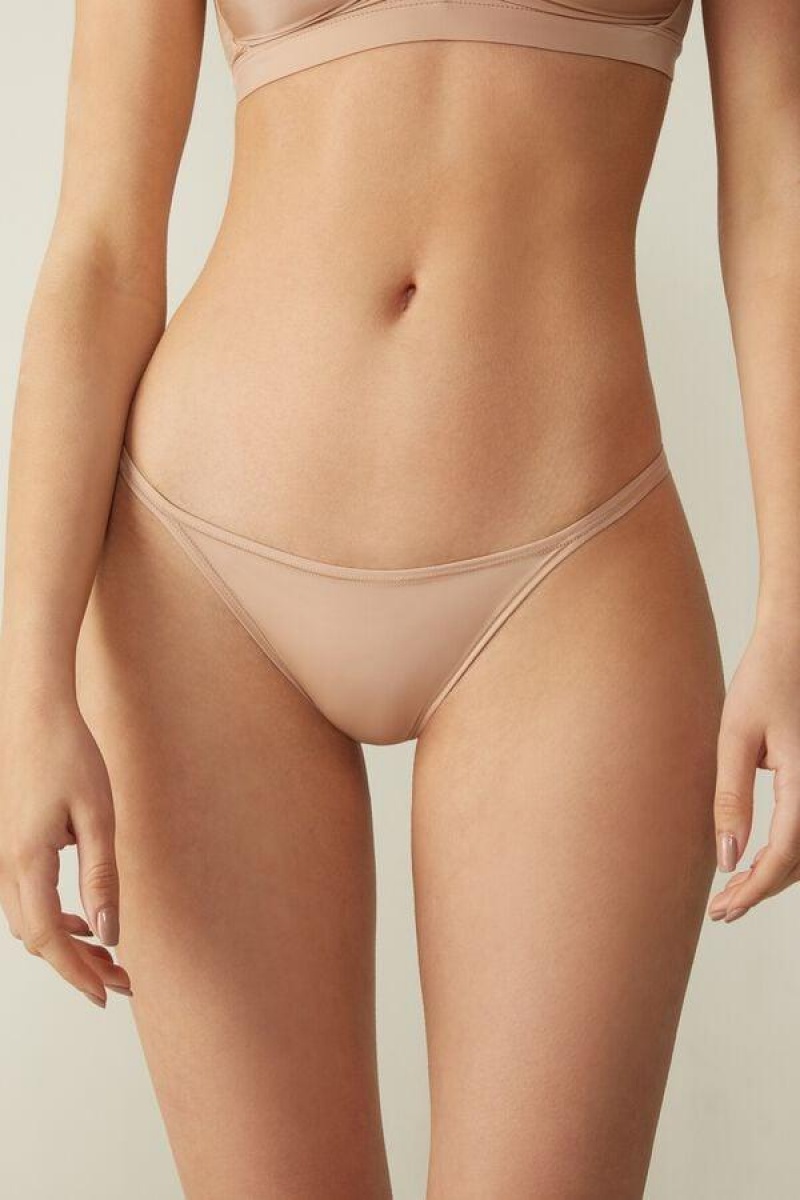 Intimissimi Thong with Ultralight Microfiber Straps Women\'s Panties Beige | USA 2293ISZ