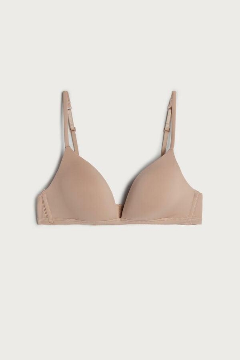 Intimissimi Tiziana Microfiber Triangle Women's Bras Beige | USA 1453MAS