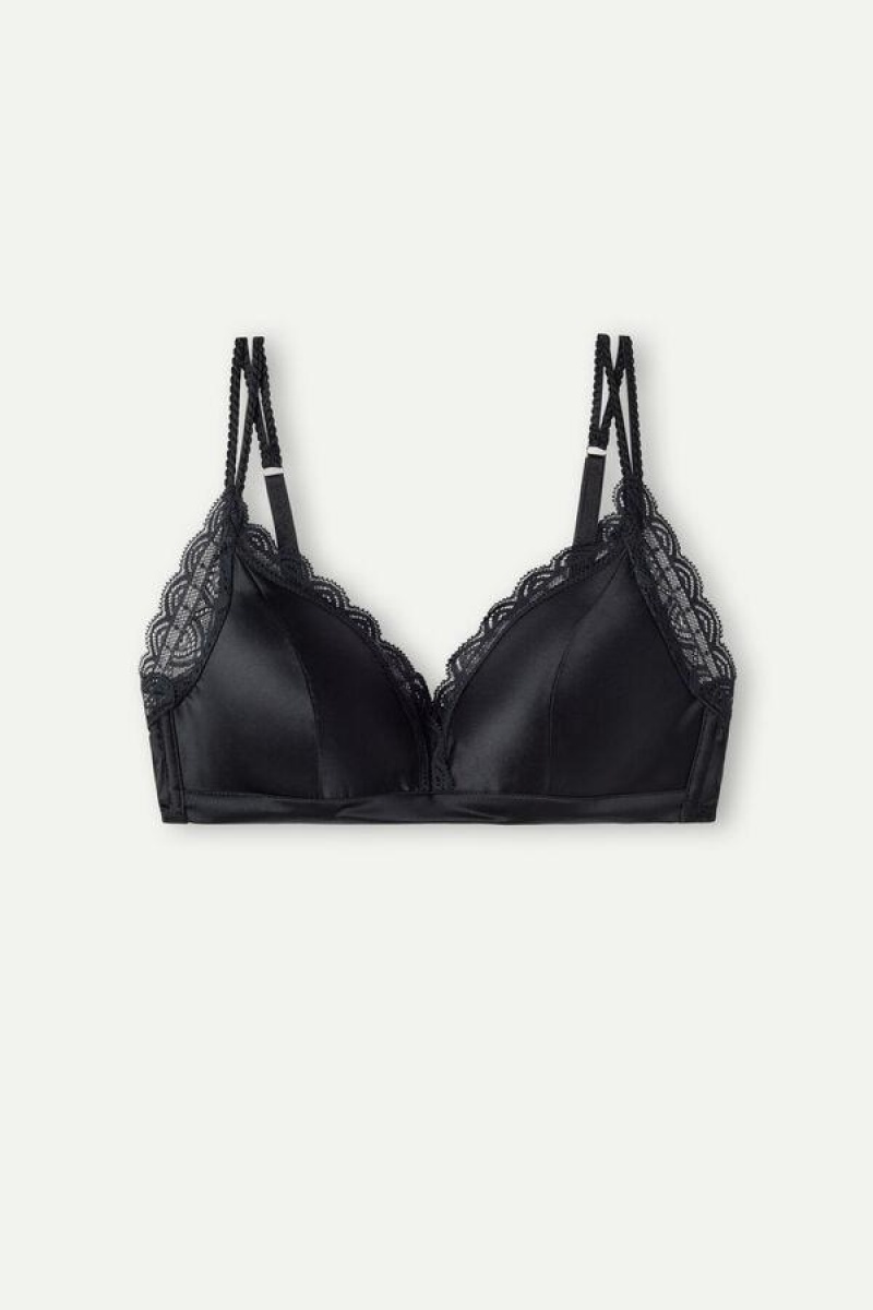 Intimissimi Tiziana Silk and Lace Triangle Women's Bras Black | USA 1131HKW