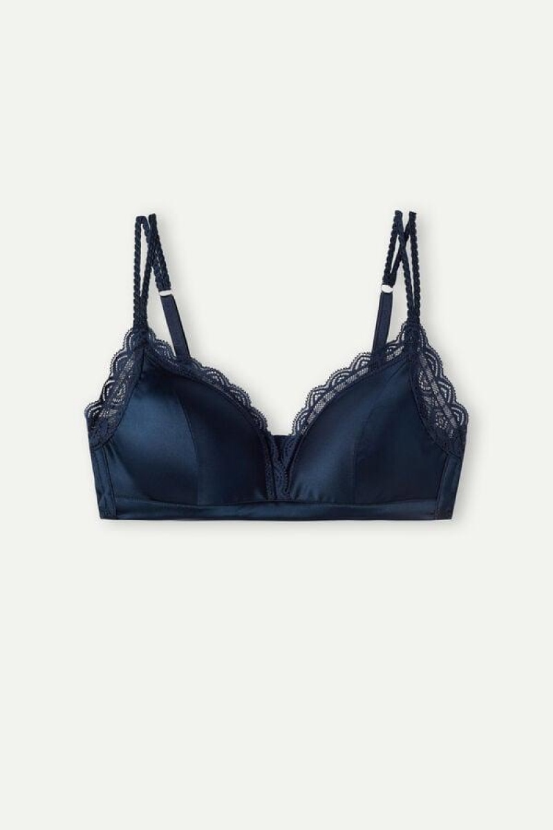 Intimissimi Tiziana Silk and Lace Triangle Women's Bras Blue | USA 1167MAS