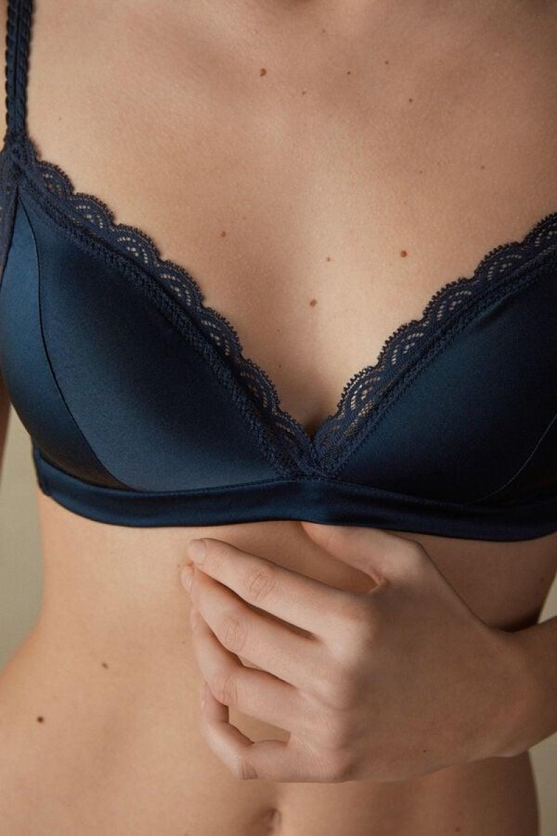 Intimissimi Tiziana Silk and Lace Triangle Women's Bras Blue | USA 1402QZD