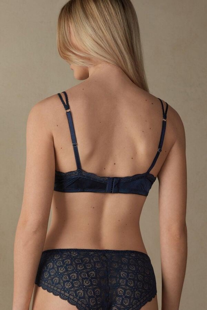 Intimissimi Tiziana Silk and Lace Triangle Women's Bras Blue | USA 1402QZD