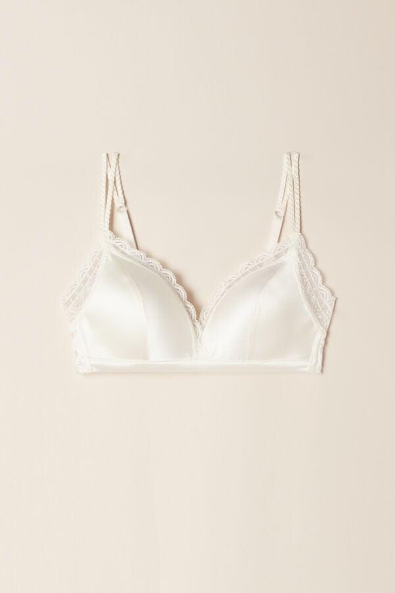 Intimissimi Tiziana Silk and Lace Triangle Women's Bras White | USA 1442GLQ