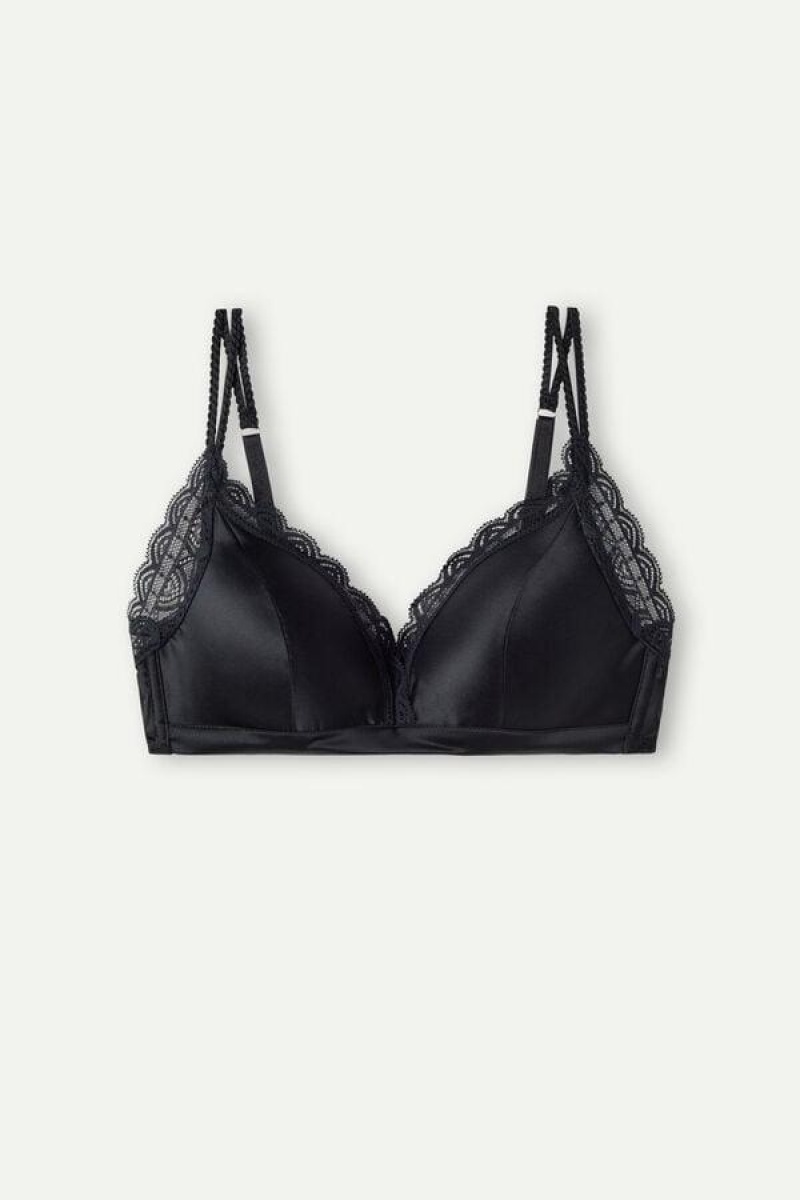 Intimissimi Tiziana Silk and Lace Triangle Women's Bras Black | USA 1444JJE