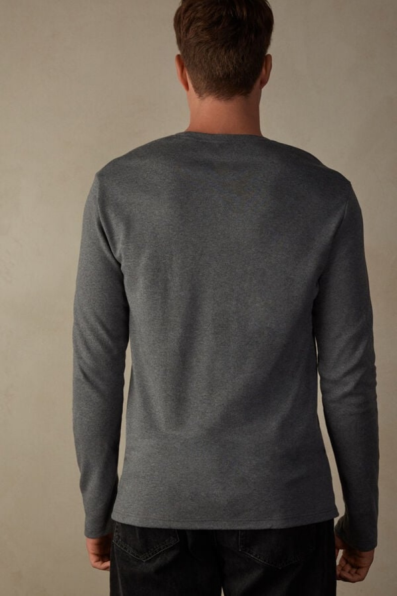 Intimissimi Top in Warm Cotton Men's Long Sleeve Deep Grey | USA 2959ISP