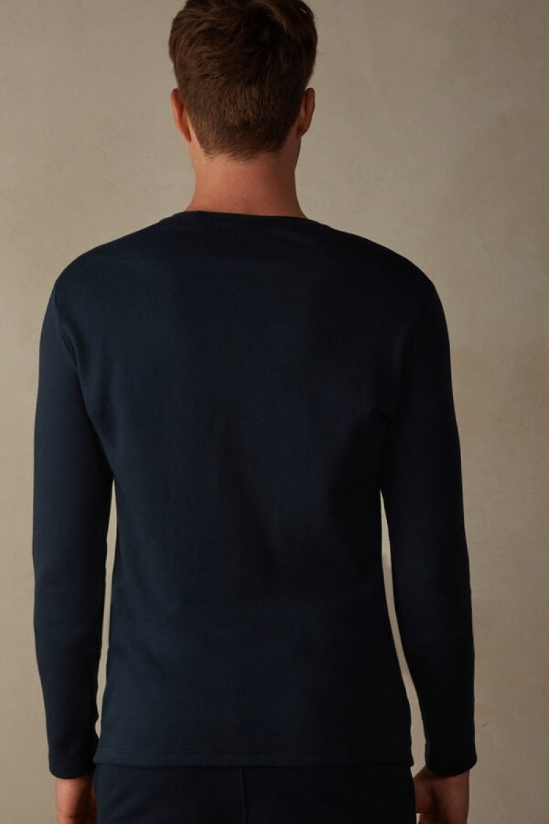 Intimissimi Top in Warm Cotton Men's Long Sleeve Blue | USA 2960UTA