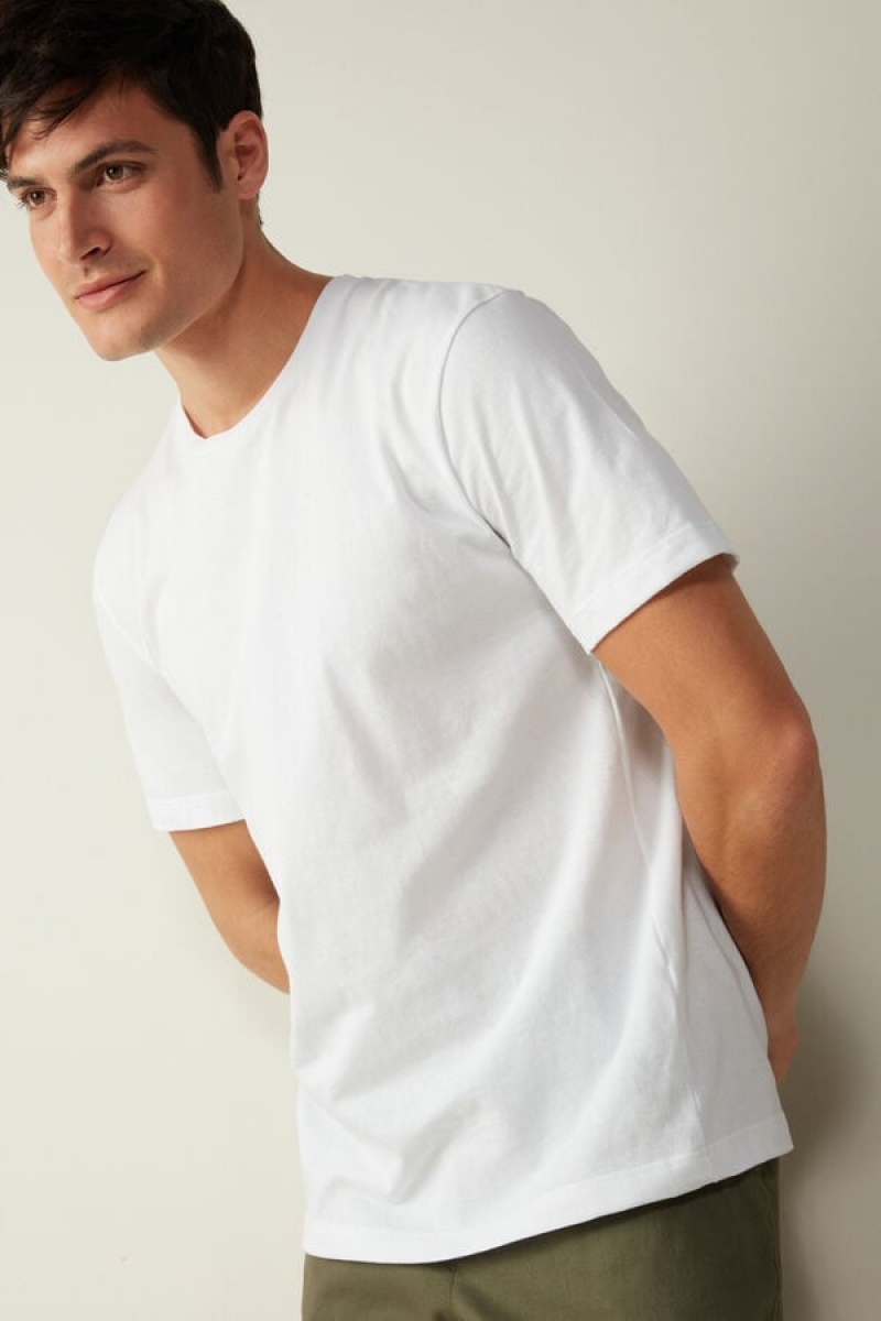 Intimissimi T-shirt in Cotton Jersey Men's Pajamas White | USA 2887ORH