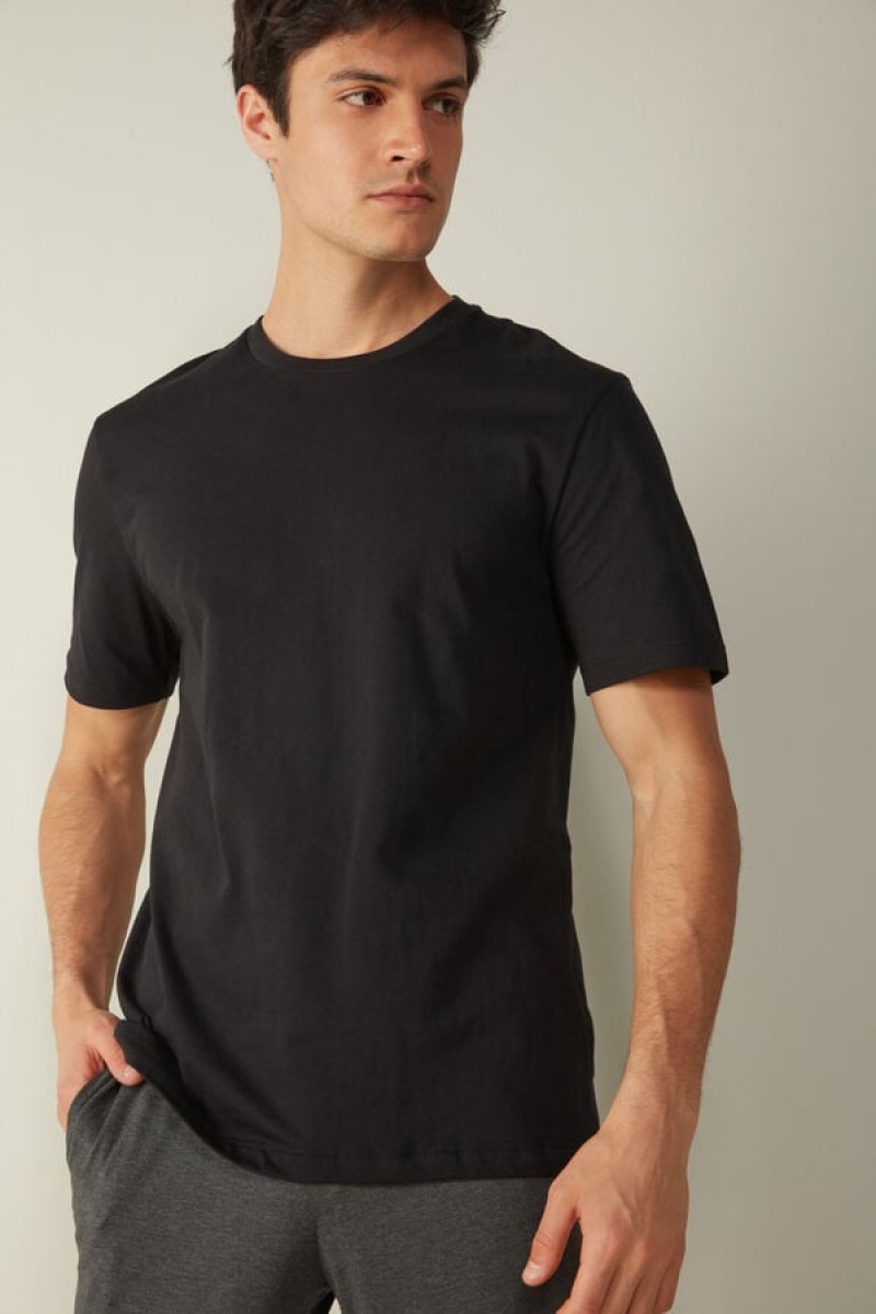 Intimissimi T-shirt in Cotton Jersey Men's Pajamas Black | USA 2888ISJ