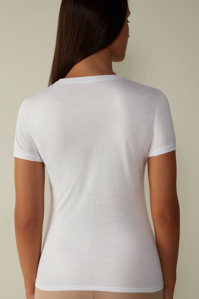 Intimissimi T-shirt in Ultrafresh Supima® Cotton Women's Short Sleeve White | USA 1840VDO