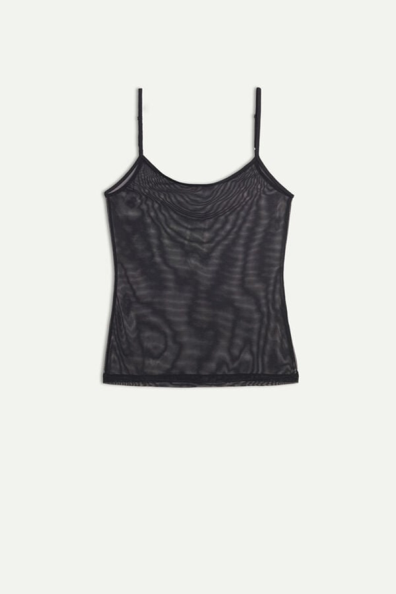 Intimissimi Tulle Spaghetti Strap Women's Tank Top Black | USA 1699SOB