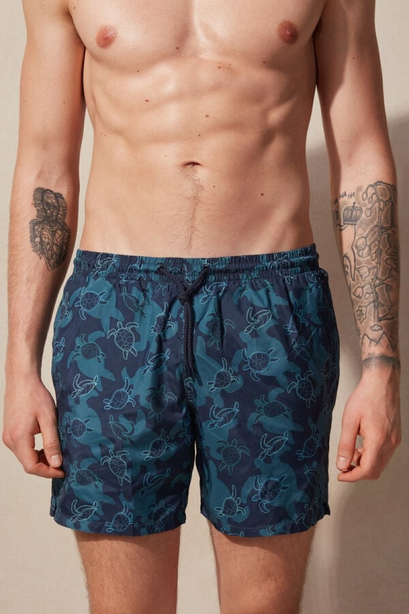 Intimissimi Turtle Print Men\'s Swim Trunks Blue | USA 2749TVI